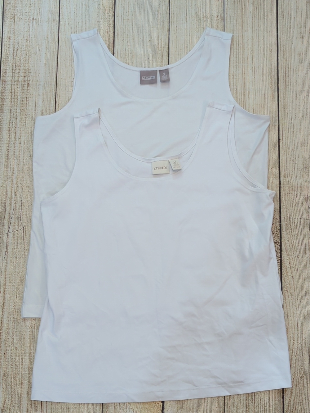Lot Of 2 Chico's White Stretch Shell Tank Tops Capsule  Size 2